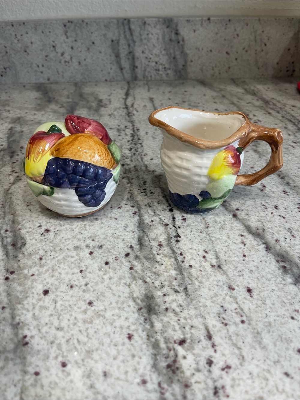Vintage Hand-Painted Ceramic Fruit Motif Creamer and Sugar Set - Multicolor